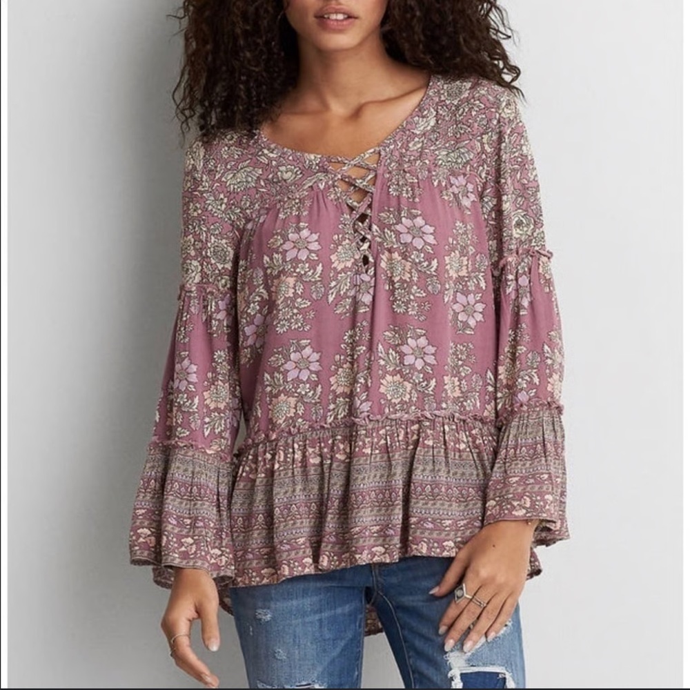 American Eagle Floral Bell Sleeve Tunic